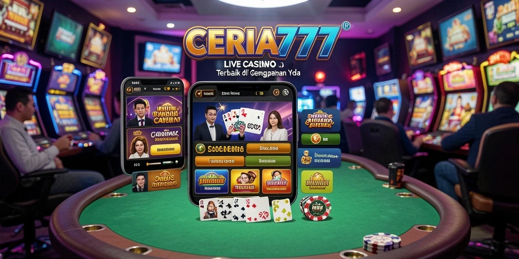 Screenshot CERIA777 menampilkan gameplay langsung dengan dealer dan pemain.