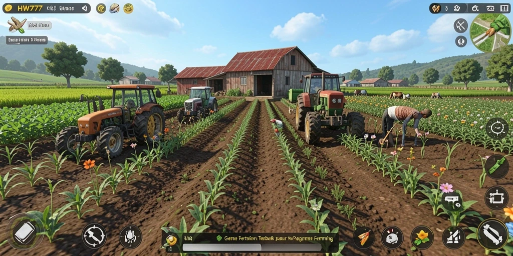 Gameplay HW777 menampilkan pengalaman bertani yang menenangkan dan menarik.