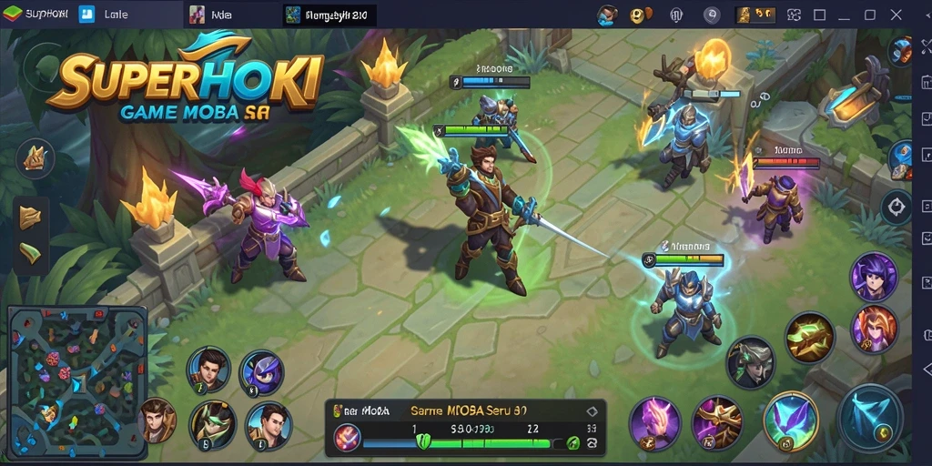 Tampilan screenshot SUPERHOKI menampilkan aksi permainan MOBA yang seru.