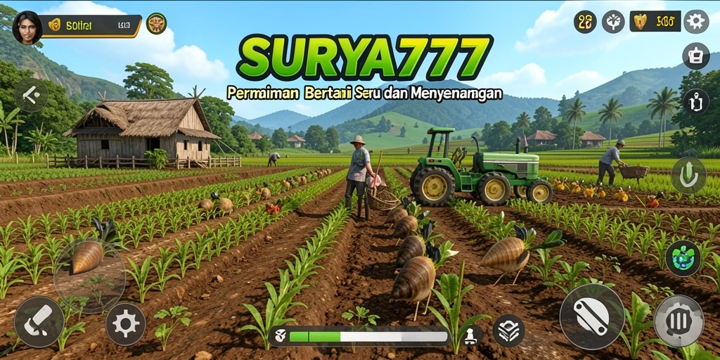Gameplay SURYA777 yang menampilkan kebun yang indah dan hewan lucu.