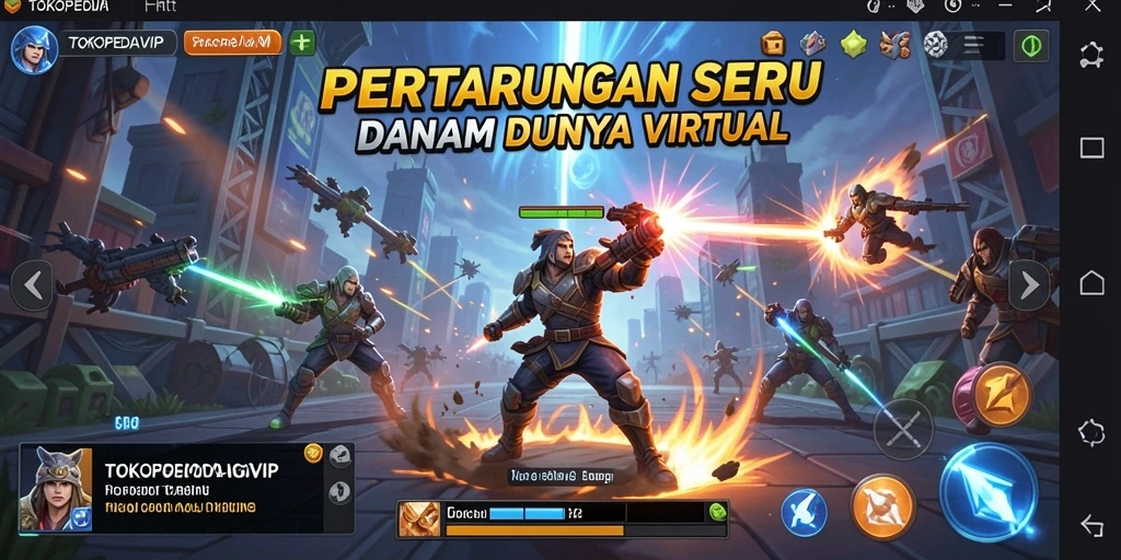 Tampilan gameplay seru dengan pertempuran yang intens di TOKOPEDIAVIP.